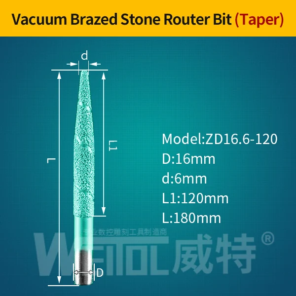 Weitol пайка Камень Гравировка Биты мраморный резной инструмент ЧПУ фрезы фрезерный станок - Длина режущей кромки: ZD16.6-120