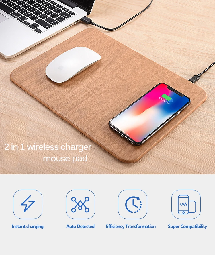 Fimilef QI Wireless Charging Mouse Pad Mat Wood Pattern Phone Wireless Charger for Iphone 8 Plus X for Samsung Galaxy S7 S8 S6 (4)