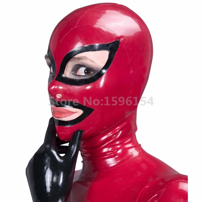 Хэллоуин латекс капот фетиш резиновая маска тугие костюмы с задней молнией LM146