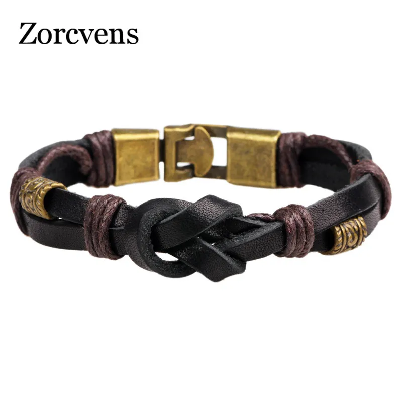 

ZORCVENS Vintage Leather Bracelet Bronze alloy Buckle Classical Style Easy Hook For Men