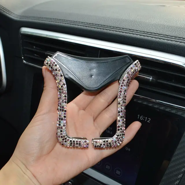 Universal Car Phone Holder with Bing Crystal Rhinestone Car Air Vent Mount Clip Cell Phone Holder for iPhone Samsung Car Holder purple