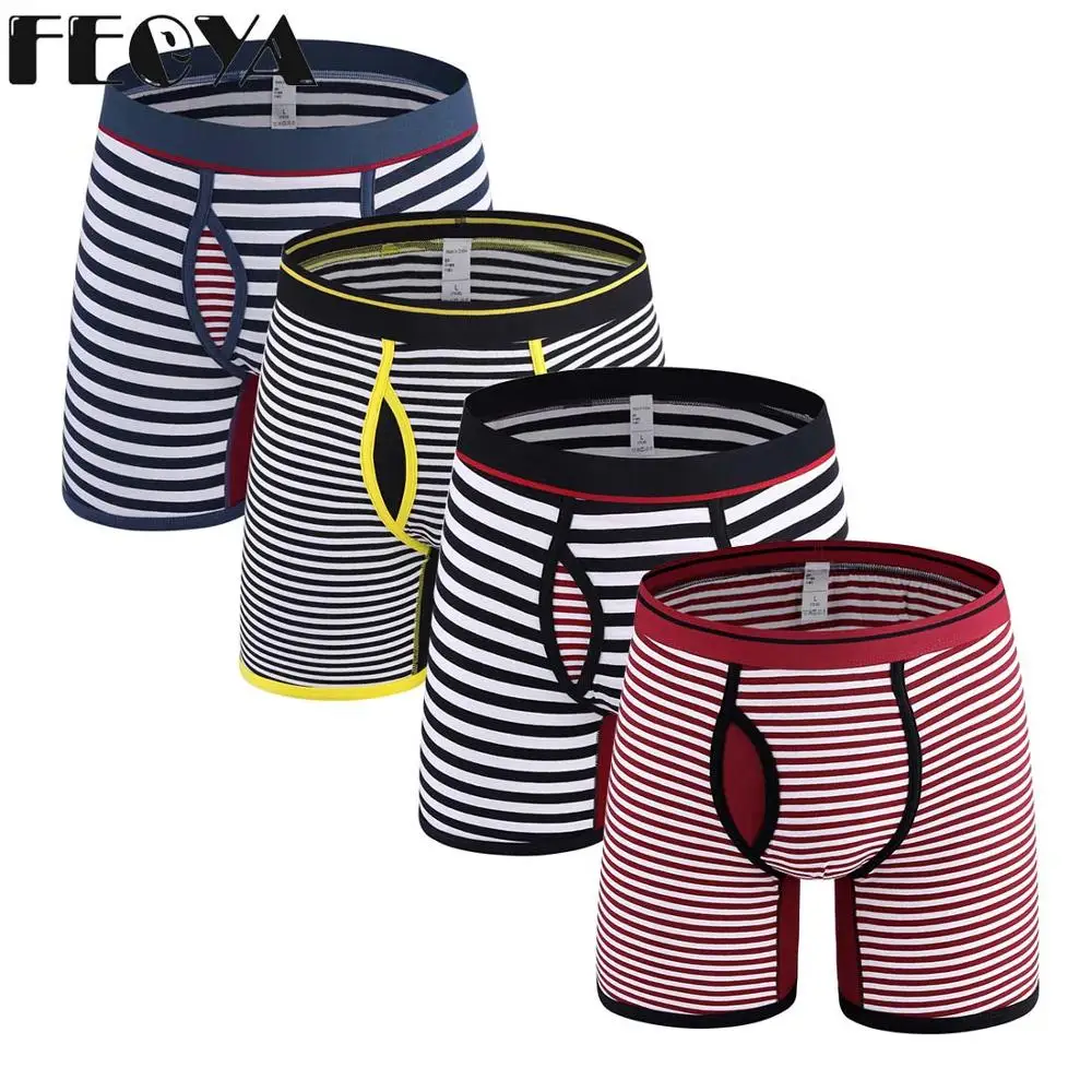 

4pcs Cotton Men Boxer Underwear Men Underpants Striped Plus Size lengthen Male Panties Shorts Fat Guy Boxer Shorts Sports Shorts