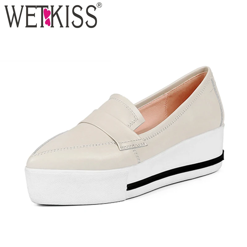 

WETKISS Casual 2019 New Women Flats Cow Leather Pointed Toe Sewing Footwear Fashion Spring Sneakers Female Platform Girl Shoes