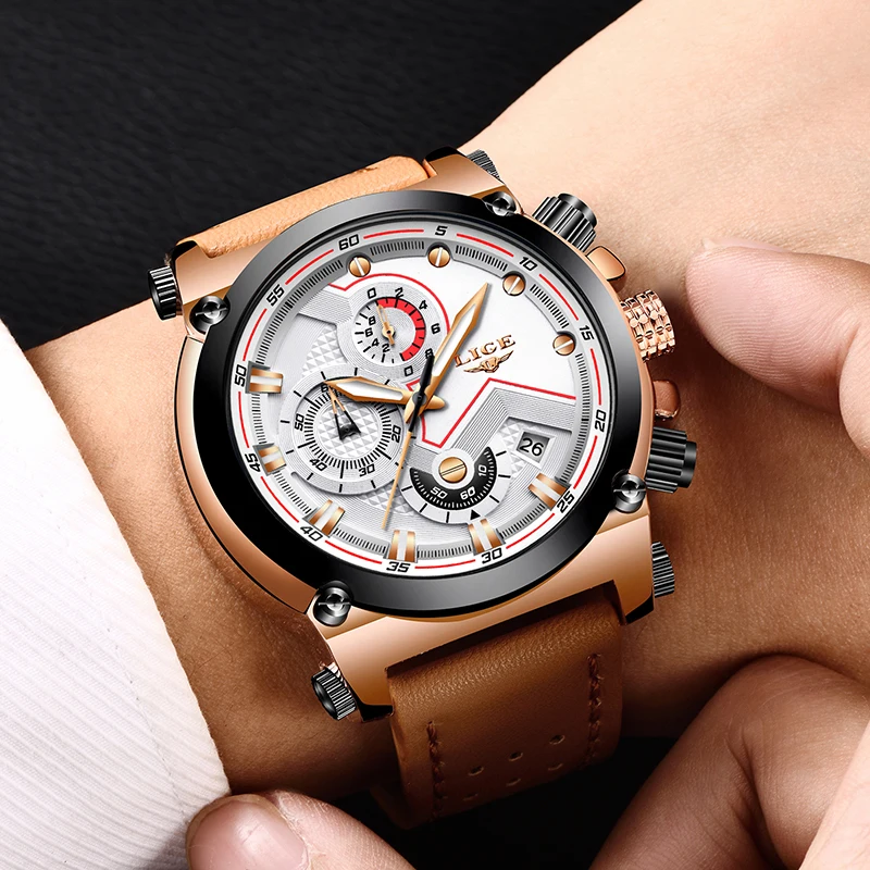

2018 New LIGE Mens Watches Brand Luxury Quartz Gold Watch Men Casual Leather Military Waterproof Sport WristWatch Relojes Hombre