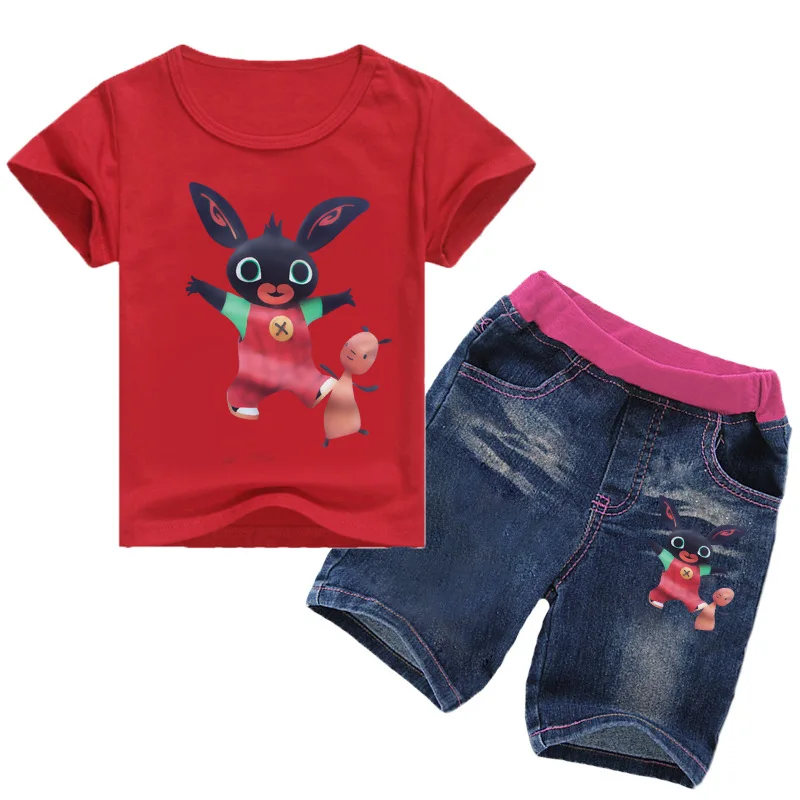 Z& Y/ г. Модный летний костюм кролика для детей от 2 до 12 лет, комплект из 2 предметов: рубашки для девочек, короткие джинсы, Kinderkleding, Детская Одежда Nova