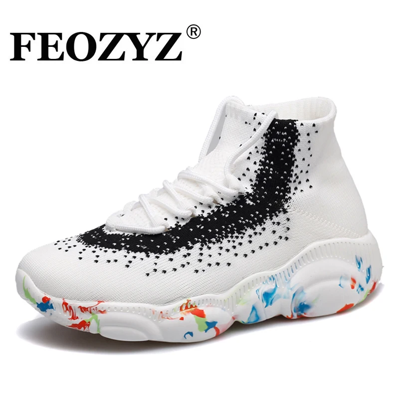 

FEOZYZ New High Top Women Running Shoes Lightweight Breathable Sneakers Women Bear Sole Sock Boots Sport Shoes Zapatos De Mujer