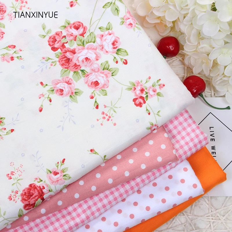 TIANXINYUE 5 шт. 40 см x 50 см оранжевый Ткань Роза цветочная хлопчатобумажная ткань для лоскутного шитья tecido tela одежда постельные принадлежности tissus