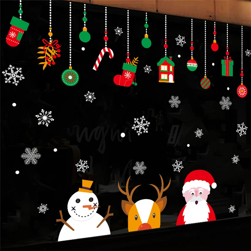1pcs Santa Claus Christmas Glass Sticker Decals X mas Showcase Lving Room New Year Navidad Party DIY Wall Stickers Decoration|Наклейки на