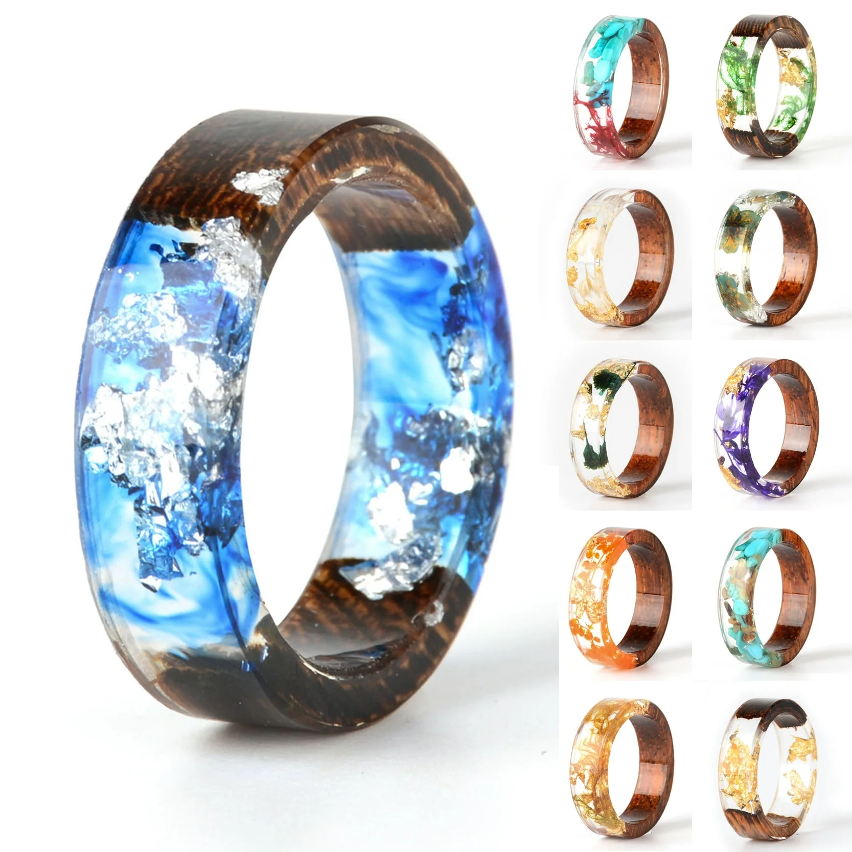 Handmade Diy Romantic Dried Real Flower Wood Resin Ring Gold Foil Inside  Ring Women Wedding Party Ring Gifts For Lover - Rings - AliExpress