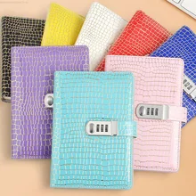 Модные A5 пароль Тетрадь черный канцелярские школы лидер спираль вкладыш дневник искусственная кожа с замочком планировщик с держателем ручки