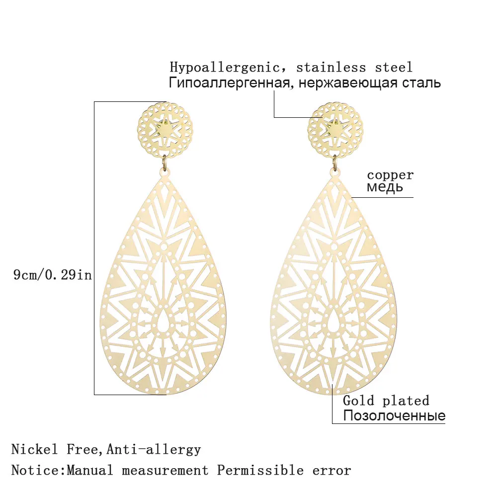 Серьги-капли воды KC золотого, серебряного цвета Медные филигранные большие серьги висюльки для женщин pendientes mujer moda