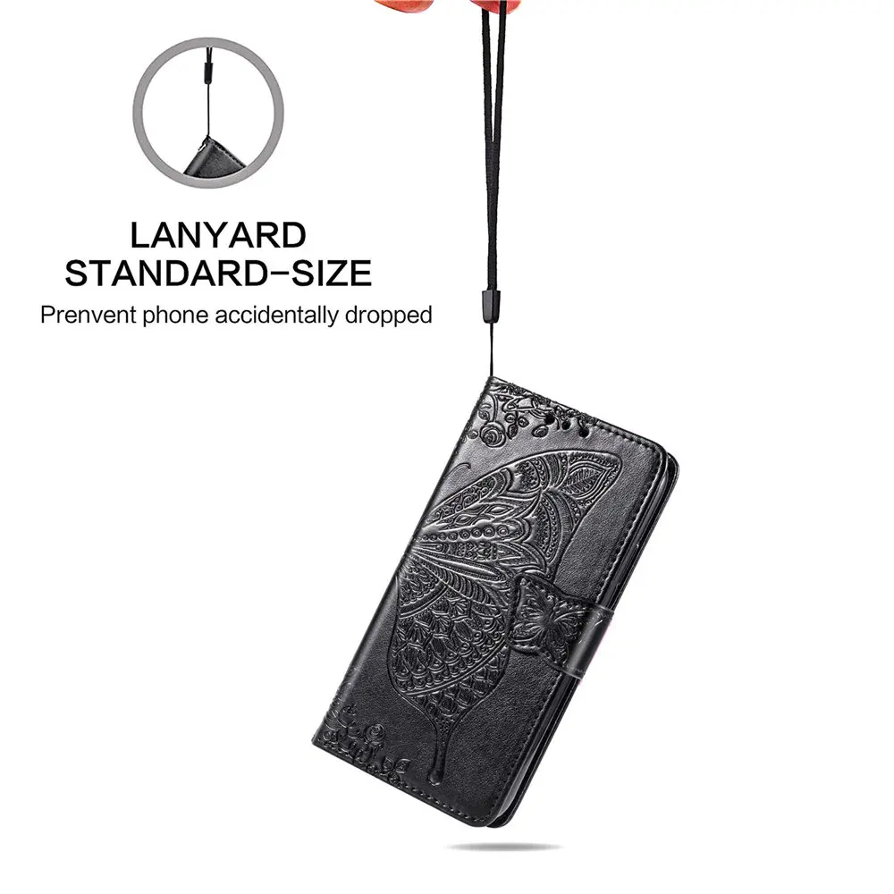 Butterfly Flower Embossed Book Leather Phone Case for Samsung Galaxy J4 Plus J6 2018 J2 Core Note 9 Flip Wallet Cover With Strap