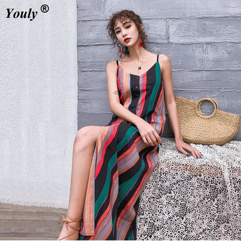 

Women Striped Maxi Dress Vintage Boho Style 2019 Sping Long Midi Beach Dress Party female Elegant Dress Hollow Out Plus Size
