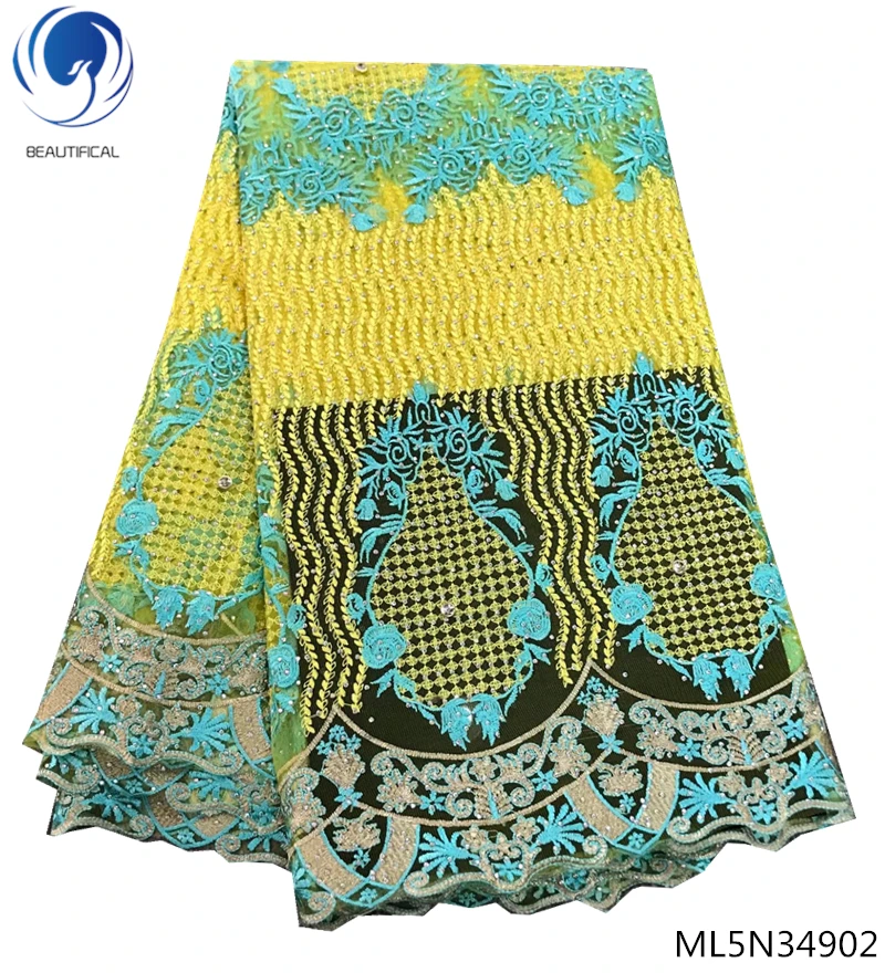 

Beautifical french laces fabrics african tulle lace fabrics stone Embroidered fabrics laces for women wedding 5yards/lot ML5N349