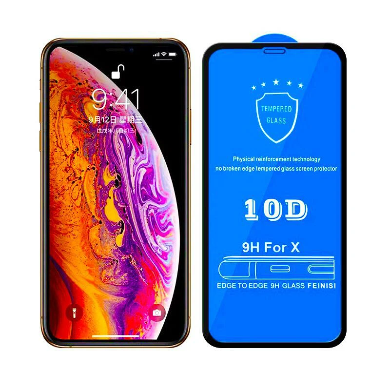 Закаленное стекло 10D для iPhone X XR XS Max 6 6s 7 8 Plus пленка защиты экрана 50 шт.|Защитные