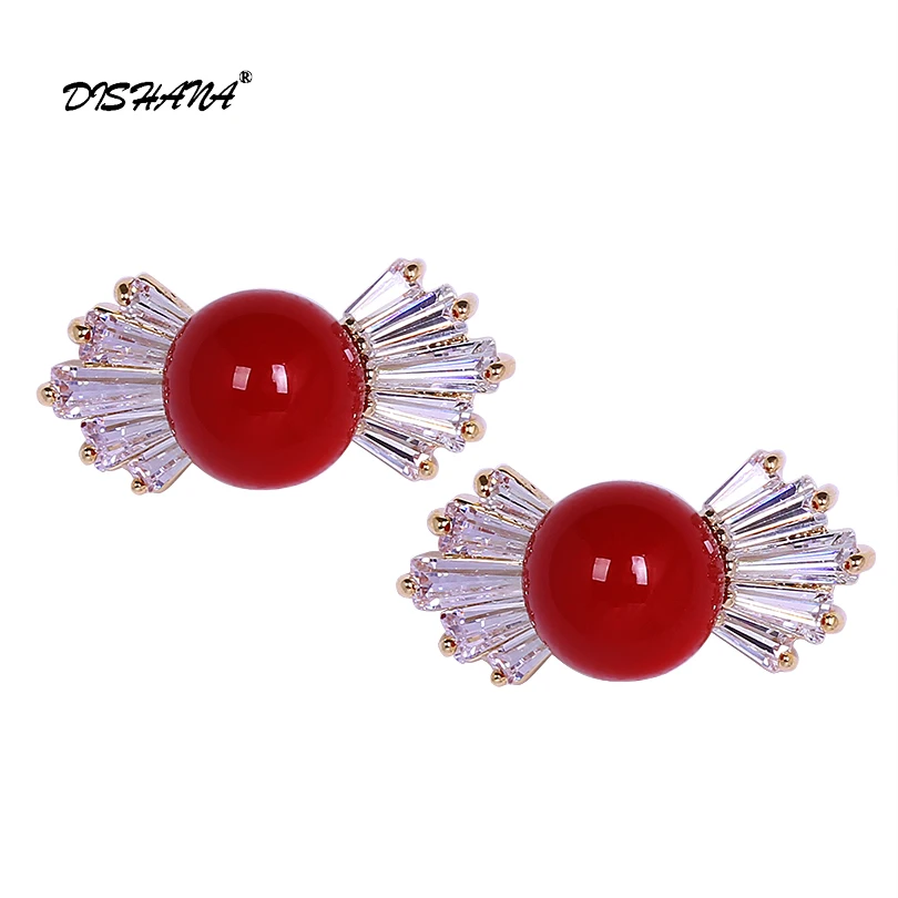 

Simulated Red Pearl Center Earrings Small Pearl Stud Earrings Jewelry for Women jewelry Plated New Arrivals(E0582)