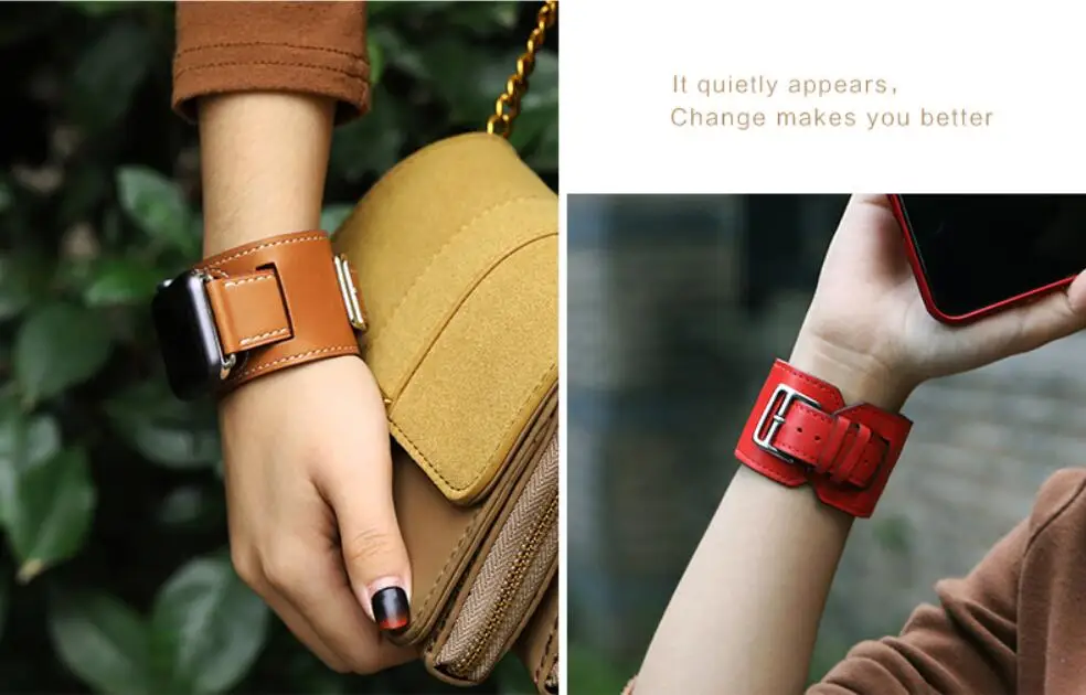 Ремешок из натуральной кожи для Apple Watch band 4 44/40 мм сменный Браслет манжета iWatch series 3
