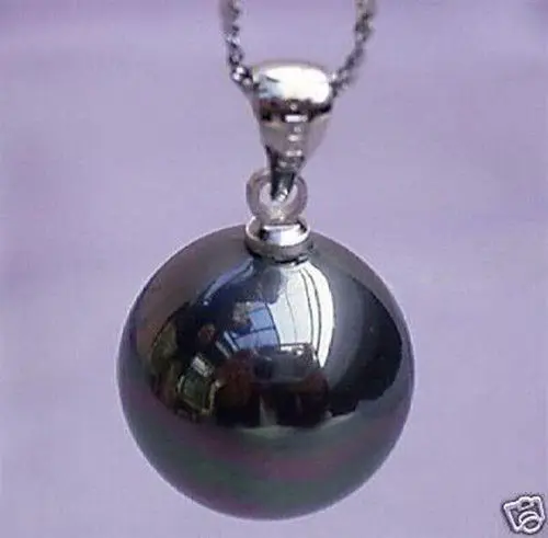 

>>>>> Lustrous 14mm Black sea shell pearl pendant necklace AAA+