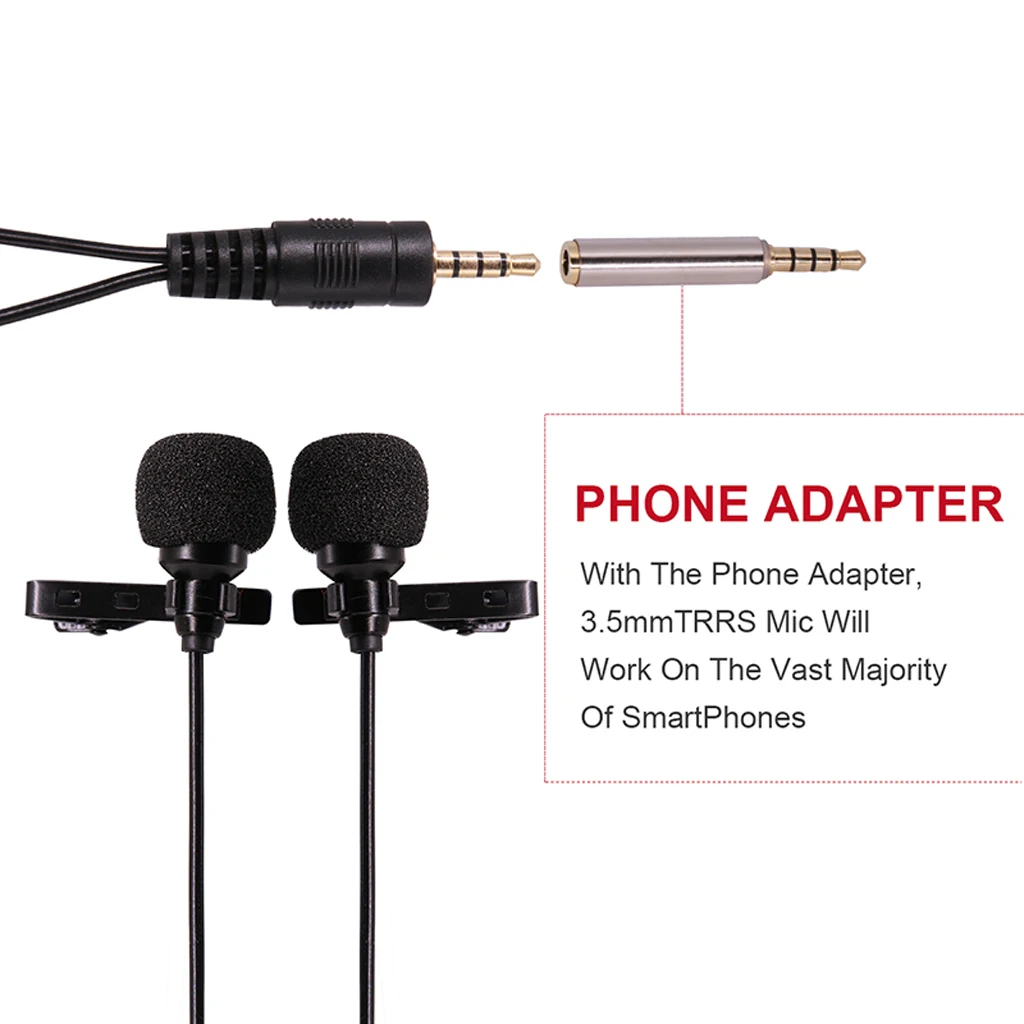 Dual-Headed Lavalier Lapel Clip-on Omnidirectional Condenser Microphone