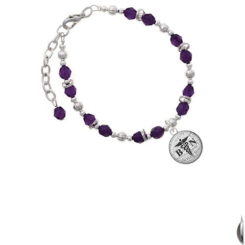 Silvertone Domed Black BN Purple Beaded Bracelet