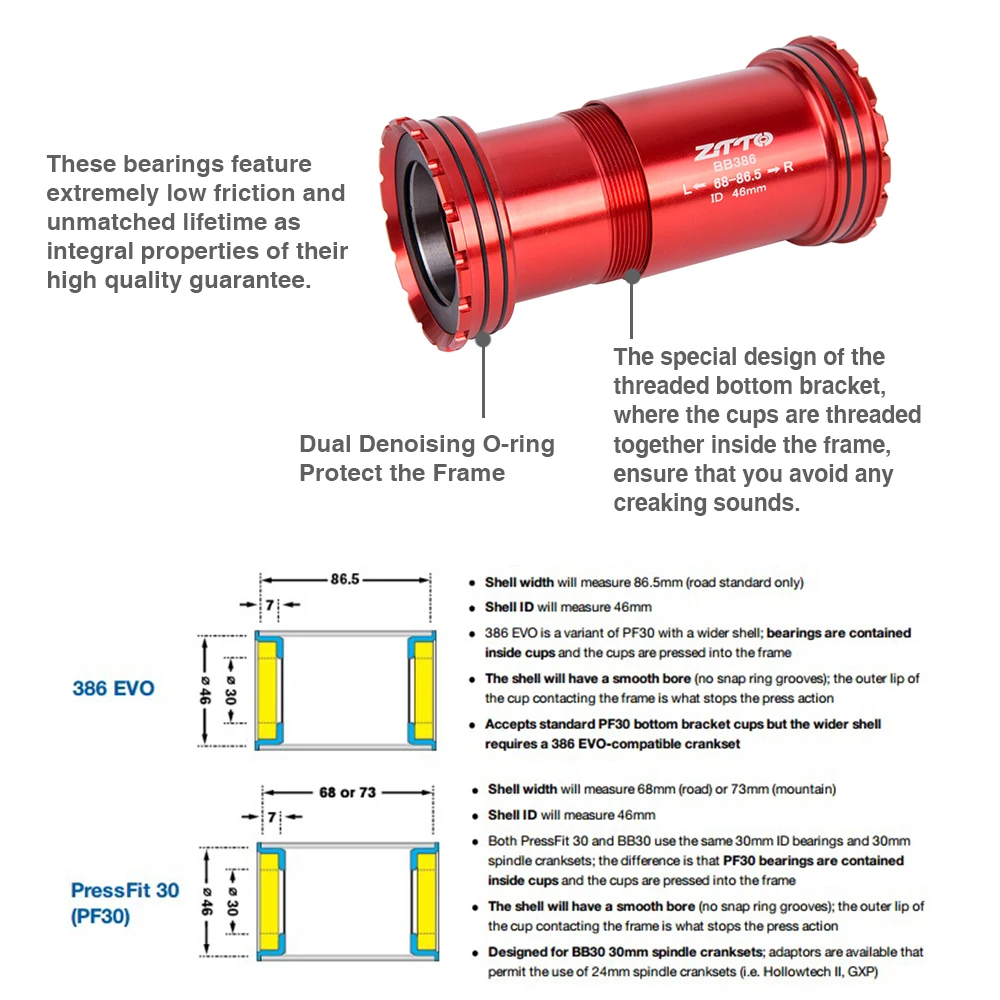 ZTTO BB386 EVO PF30 30 велосипедный пресс подходят нижние кронштейны оси для MTB дорожный велосипед части BB 30 мм шатуны цепи
