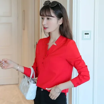 

Women White Blouse Chiffon Office Career Shirts Tops Long Sleeve Blouses Fashion Casual Femme Elegant Office Lady
