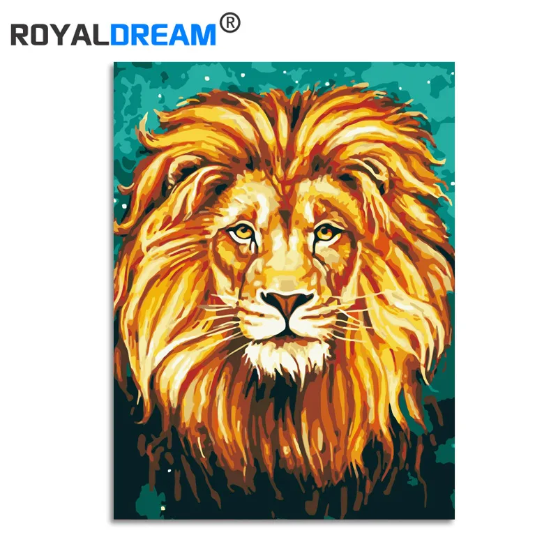 ROYALDREAM золотистый Лев животные абстрактная живопись Diy Цифровая по номерам