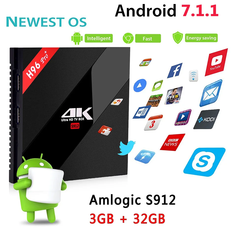 

2019 H96 Pro plus 3G 32G Smart TV Box Android 7.1 Amlogic S912 OCTA Core Wifi 4K H.265 h96 1000M Lan Media player set top box