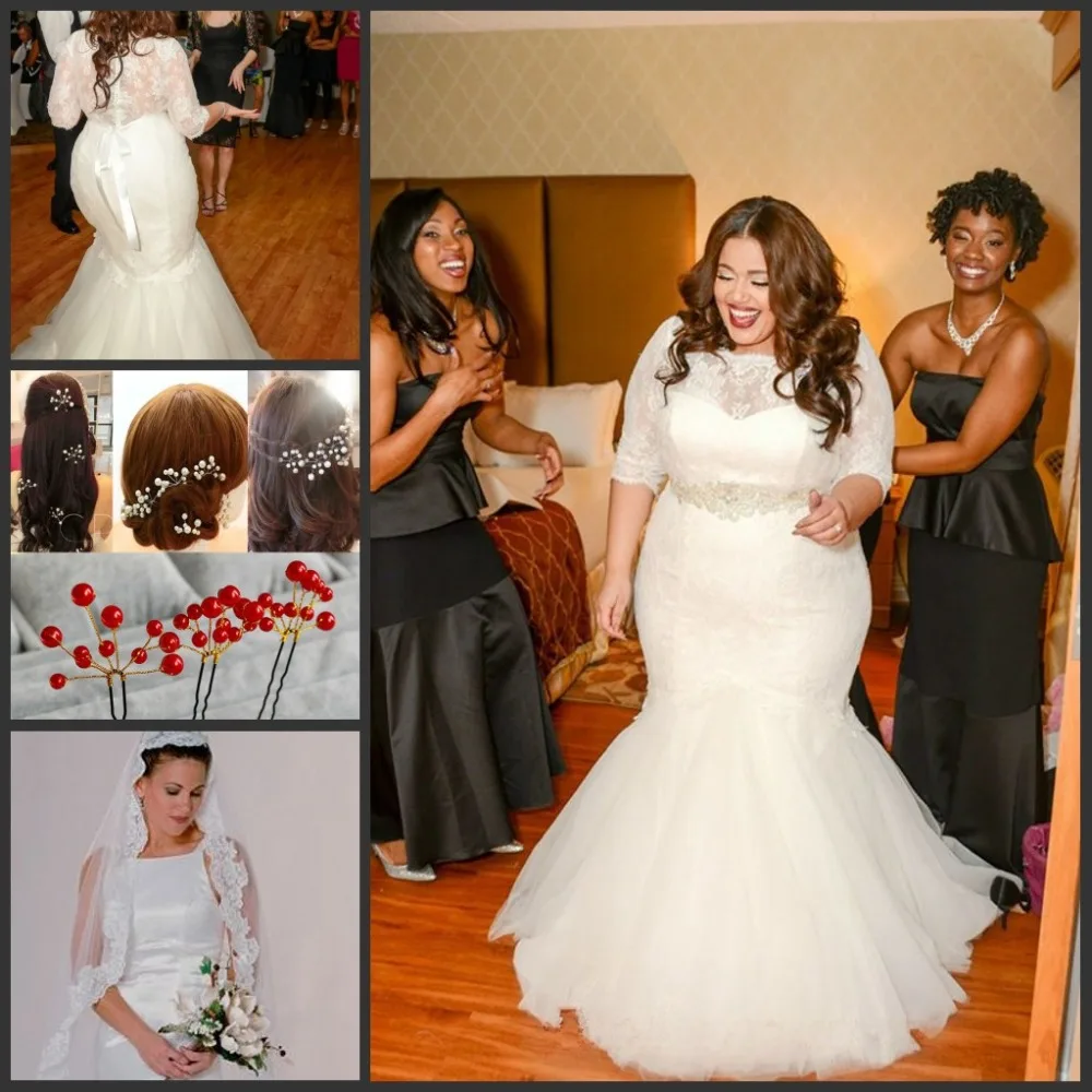 2015 Elegant Mermaid Full Figure Wedding Dresses Bateau Scalloped