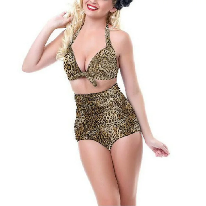 New Arrival Retro Wave Point Swimsuit Ladies Sexy Push Up Halter High Waist Bikini Set Swimwear Maillot De Bain Bathing Suits |