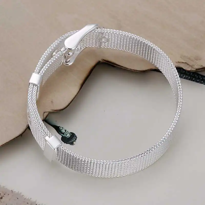 Браслет мужской из сетчатой ткани 10 мм с серебряным покрытием 925|bracelet 10mm|silver plated