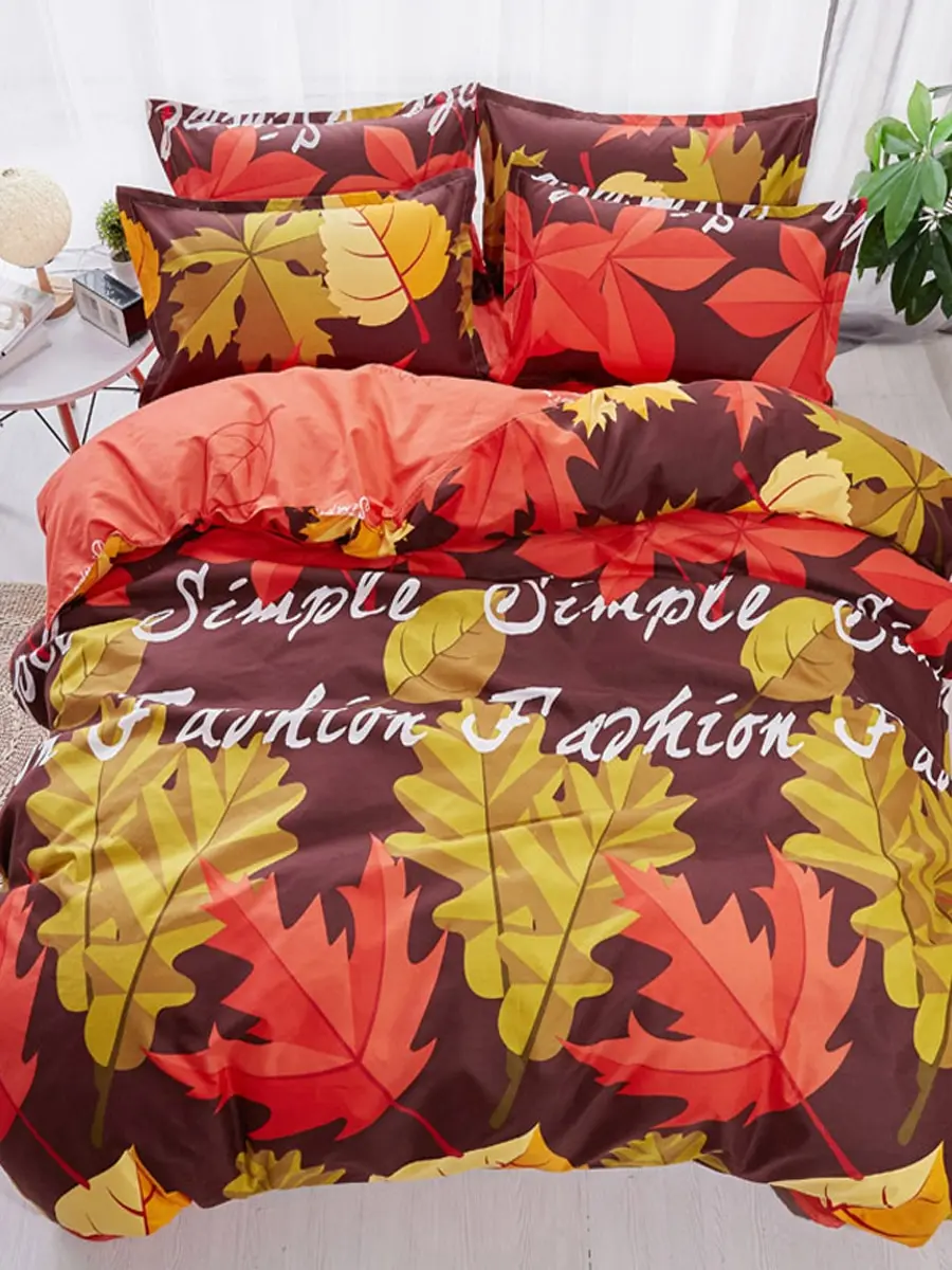 

4 Pcs Duvet Cover Set Maple Leaf Pattern Soft Comfy Bedding Set
