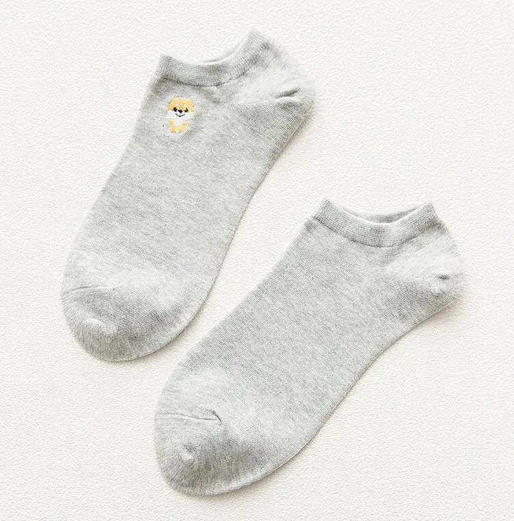 Женские носки, 1 пара, короткие, хлопковые, цветные, с милым мультяшным креативным принтом, женские модные носки, женский корейский стиль - Цвет: Light Gray