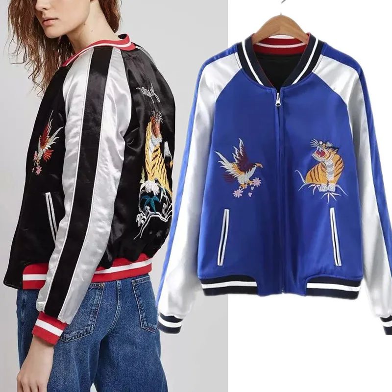 Reversible font b Coat b font Embroidery Tiger Eagle Bomber font b Jacket b font Women