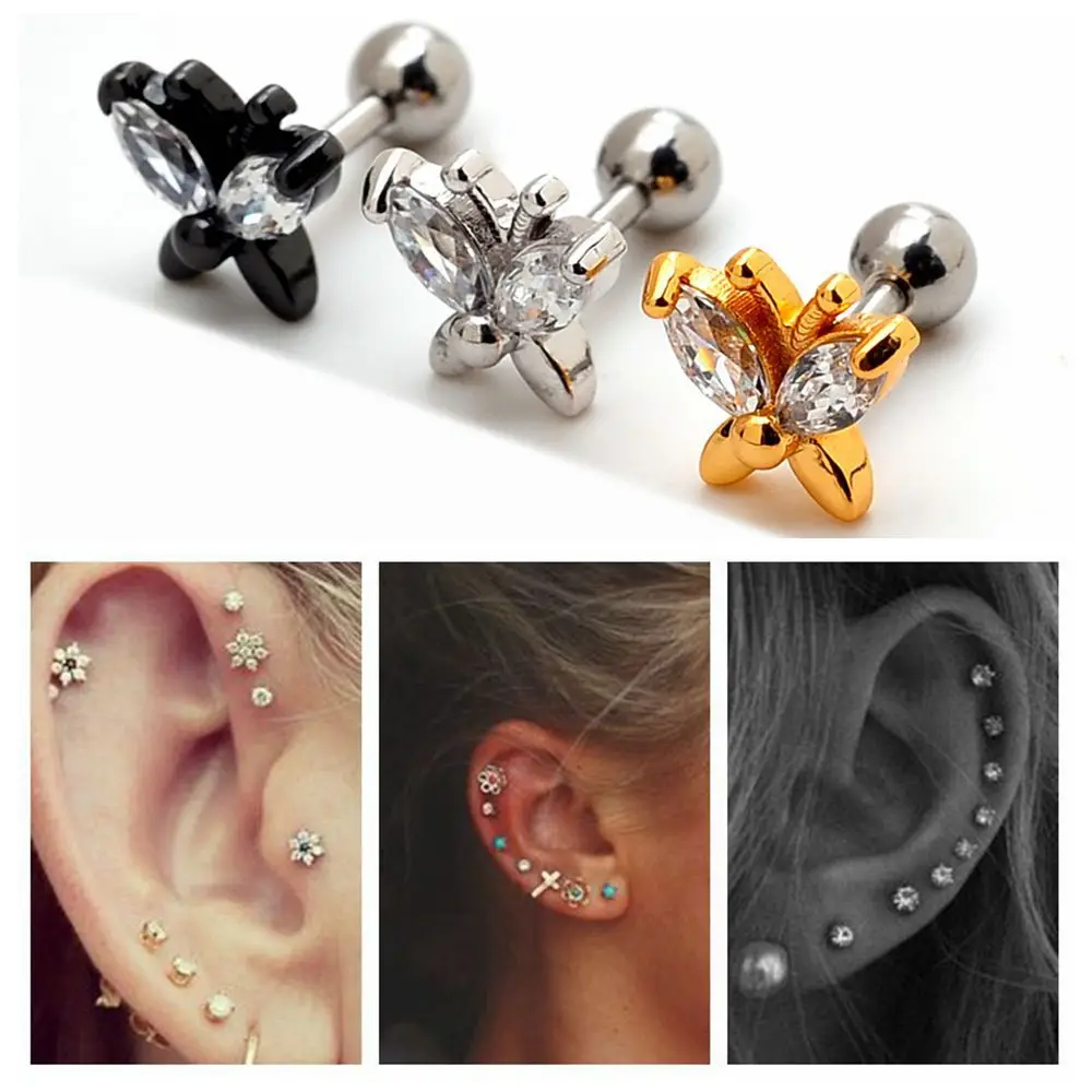 Buy zircon mini earrings,Stainless steel butterfly ear