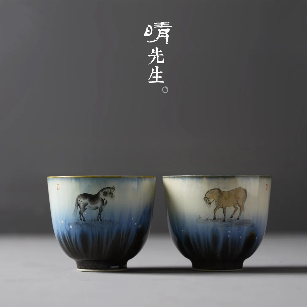 

Jingdezhen hand-painted horse master cup tea cup master s single cup Jiuting collection