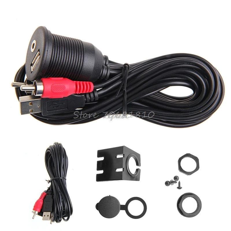 

Car Dashboard Flush Mount USB Port/3.5mm Audio to USB Male + 2 RCA Plug Cable 2M Z09 Drop ship