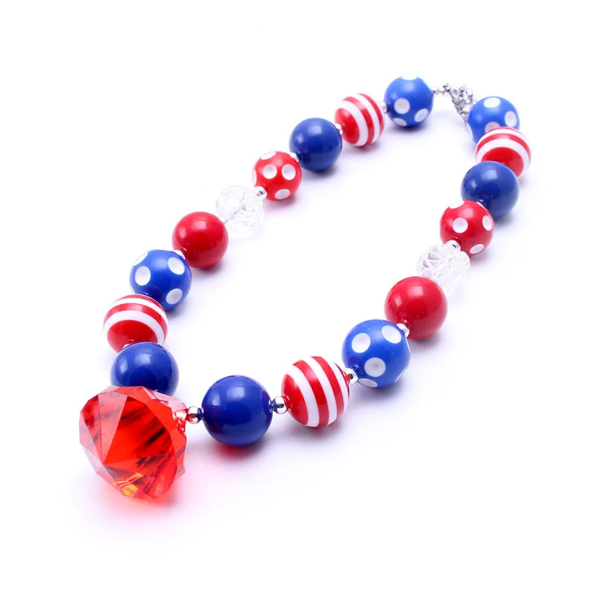 

MSH.SUN 2pcs Navy Blue Kid Bubblegum Bead Necklace 4th July Style Kid Chunky Necklace Best Gift Fashion Jewelry Children Girls