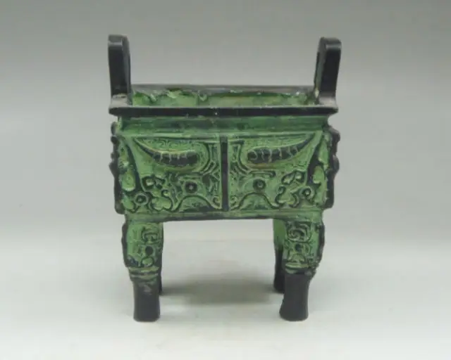 

Chinese * DING * Bronze Crafted 4 Legs Incense Burner Overlay cattle Engraved