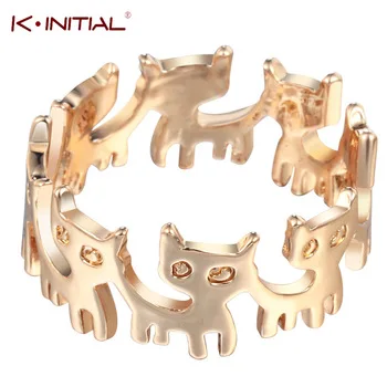 Kinitial Wholesale Aliexpress Cute Gold Cat Ring for Women Wedding Animal Rings Adjustable Anel Bijoux Punk Cats Ring Jewelry
