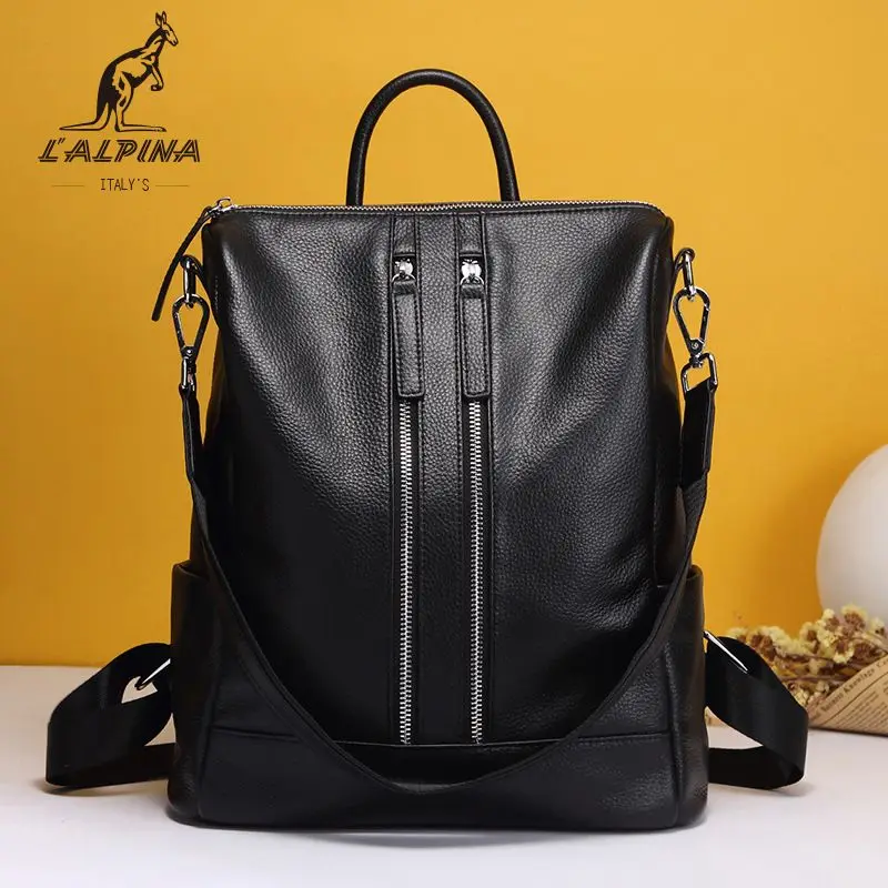 

2018 new ladies leather shoulder bag first layer cowhide fashion large capacity backpack bag