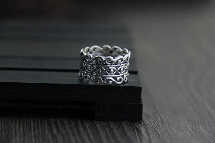 Uglyless Настоящее S925 стерлингового серебра полые широкий кольца для Для женщин этнический рисунок «лоза» старинное кольцо на палец преувеличенный, хорошее ювелирное изделие