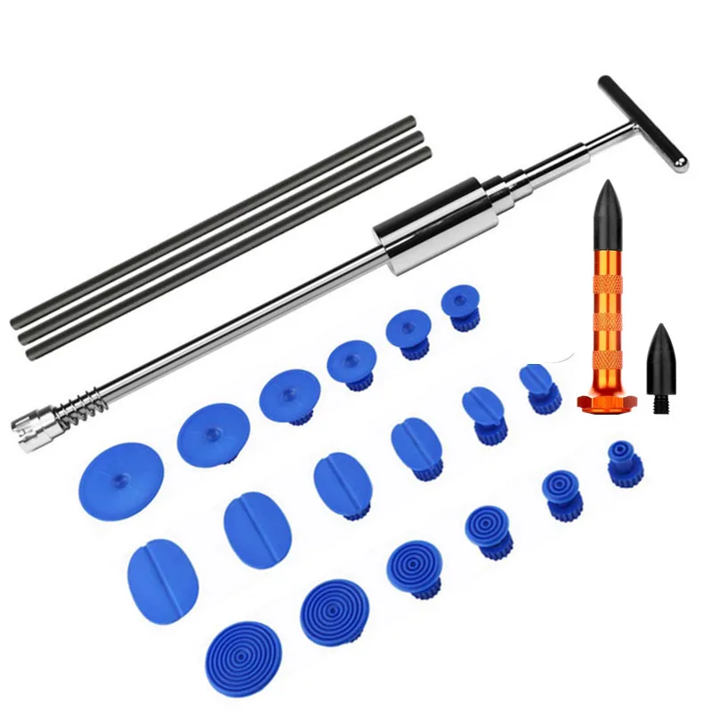 

Paintless Dent Repair Tool Metal Plastic Auto Car Body T-Bar Slide Hammer Dent Repair Tool with 18pcs Glue Puller Tabs Tools Kit