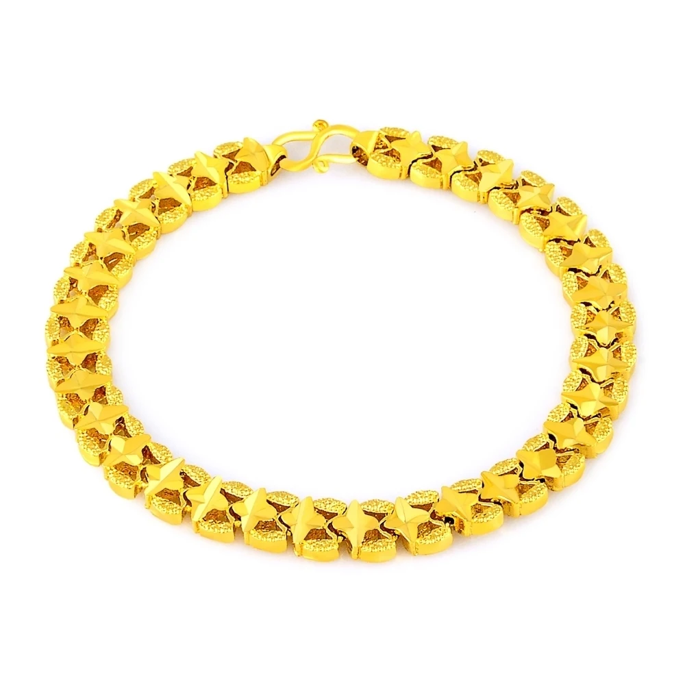 pure Gold Color Bracelets &Bangles for women,24k gold GP 8mm stars link