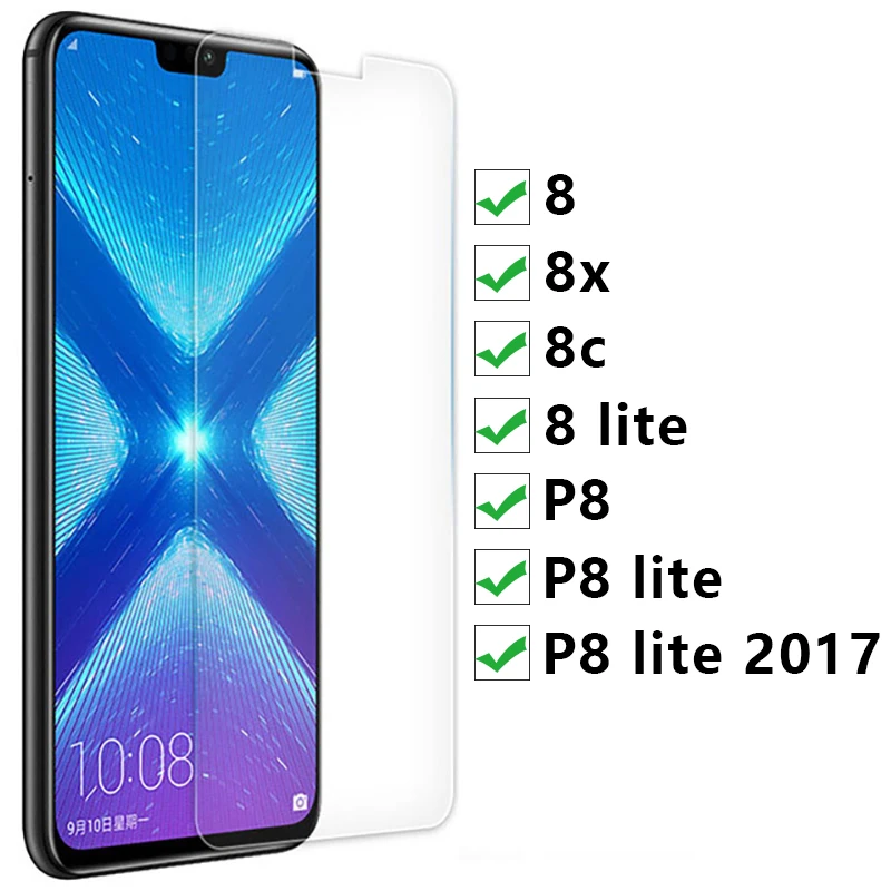 Закаленное стекло для Huawei P8 Lite 2017 Honor 8 8x 8c Защитное экрана P X C P8lite 8lite X8 C8