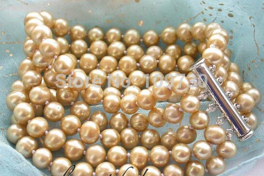 

00731 5row 8mm round golden freshwater pearl bracelet