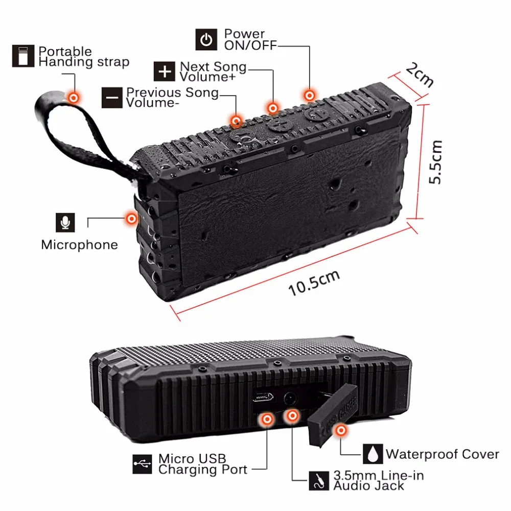 Casaland IP67 Водонепроницаемый Bluetooth Динамик Портативный пыле мини-динамик для беспроводного сабвуфера Встроенный микрофон Hi-Fi \ 3D стерео Динамик