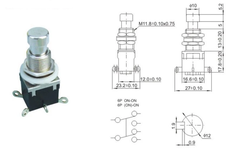 6pin Dpdt Momentary Soft Touch Push Button Stomp Foot