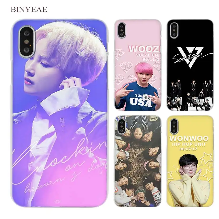 

BINYEAE Seventeen KPOP Band Boy Clear Cell Phone Hard Case Cover for iPhone X 6 6s 7 8 Plus 5 5s SE 5c 4 4s