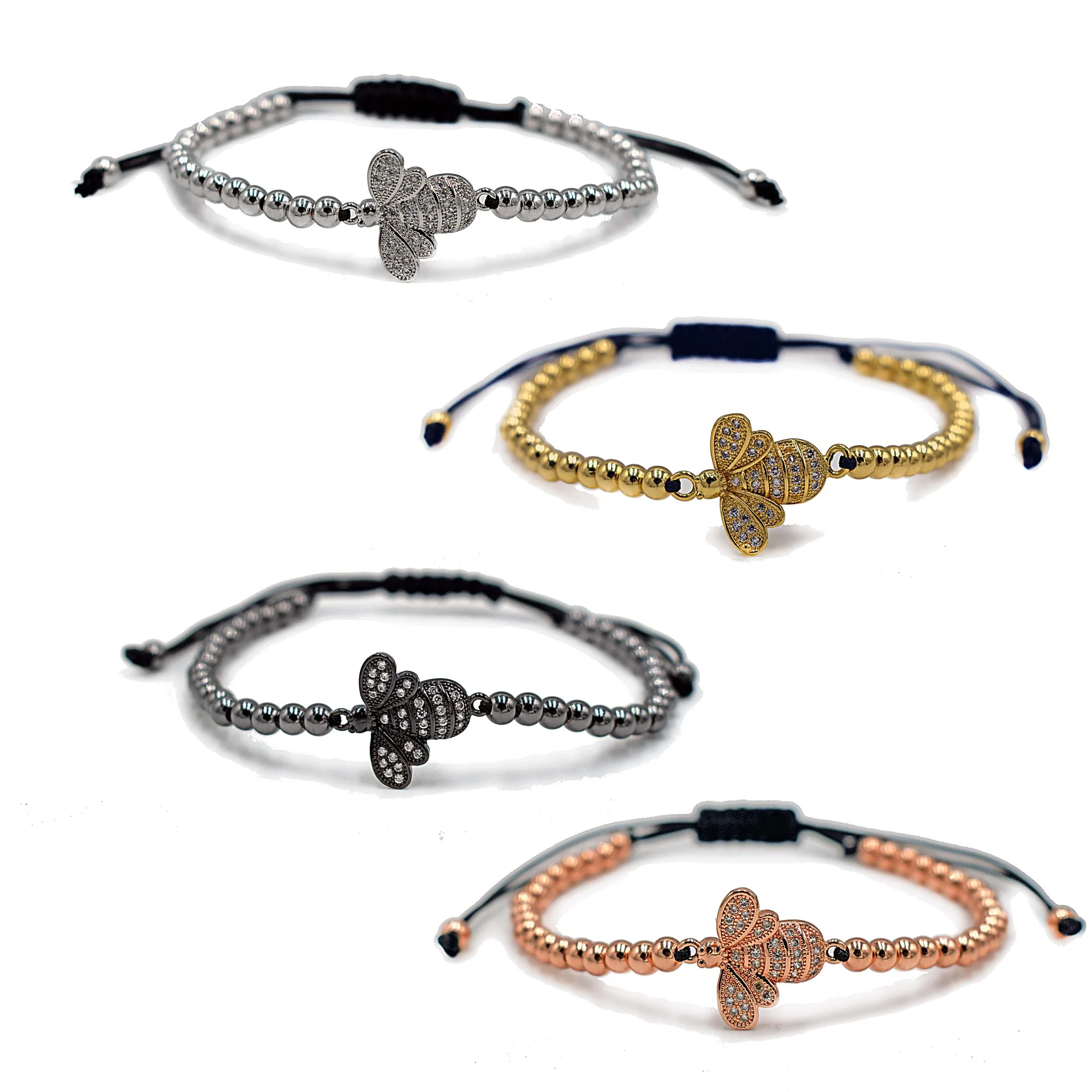 

Charm Woman Color Retention Copper Beads 4mm Bracelets Bee Cubic Zirconia Bracelet CZ Bracelet Length Adjustable